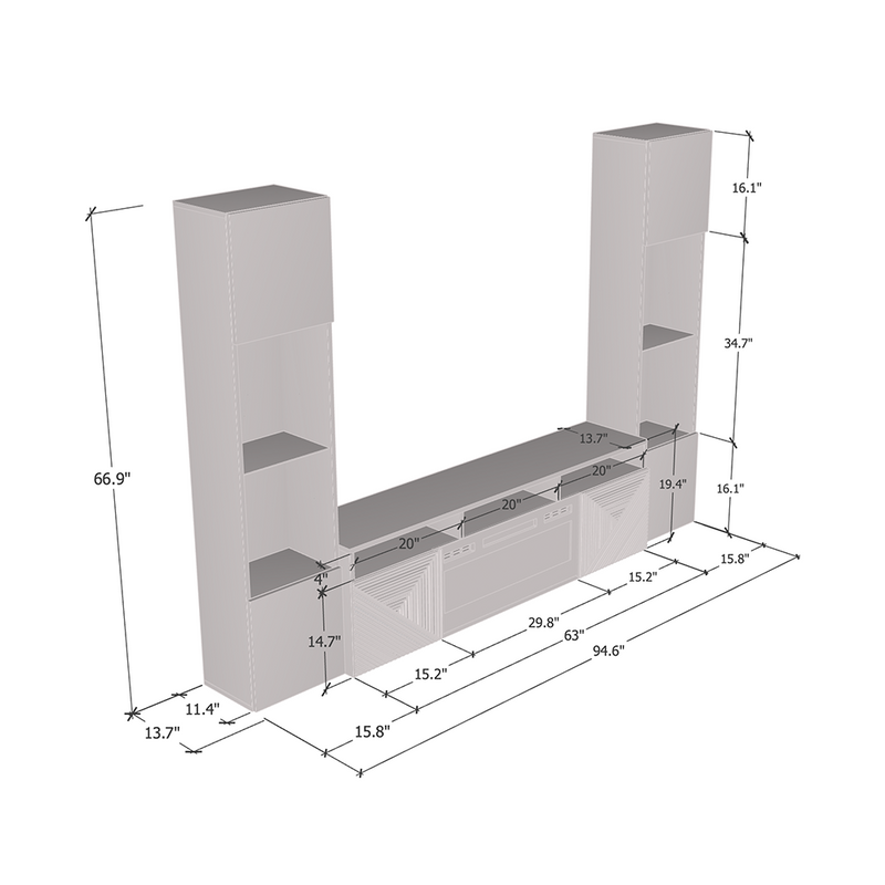 Giza WH-EF Floating Fireplace Entertainment Center dimensions diagram