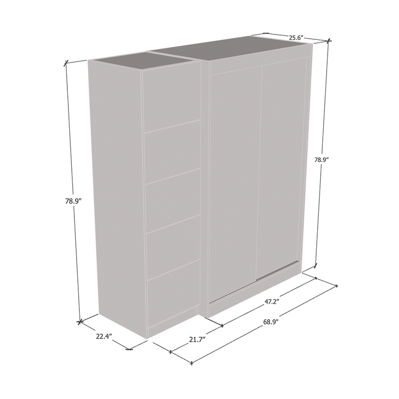Aria 2D120-EX Wardrobe with 1 Mirror dimensions diagram