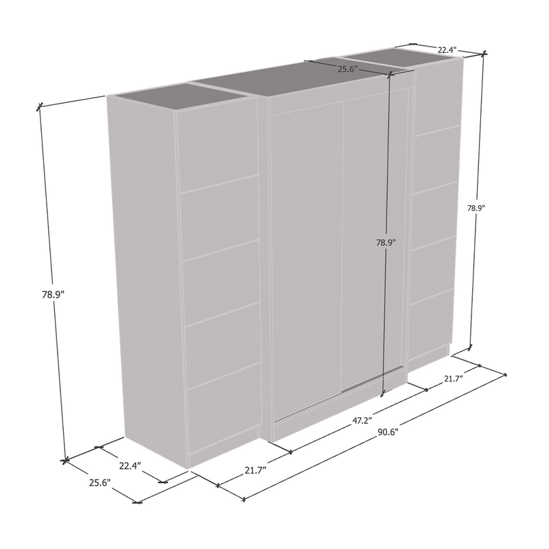 Aria 2D120-EXEX Wardrobe with 2 Mirrors dimensions diagram