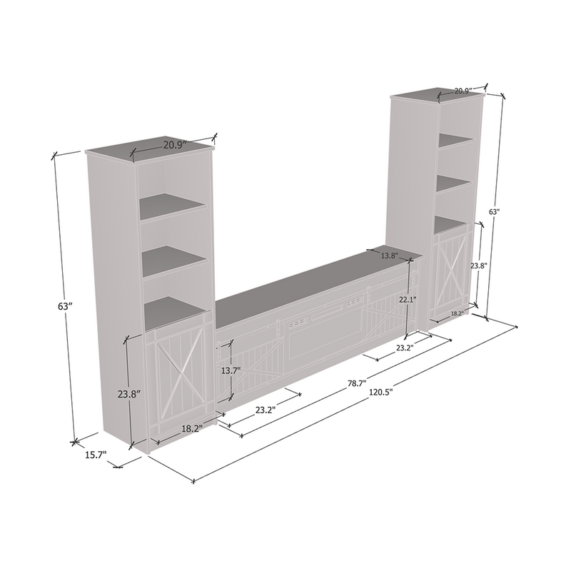 Granero BL-EF Fireplace Entertainment Center dimensions diagram