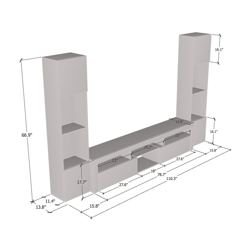 Bari 200 Floating Entertainment Center dimensions diagram