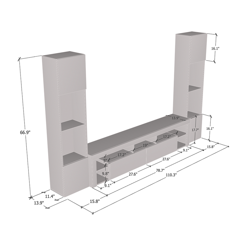 Milano 200 Floating Entertainment Center dimensions diagram