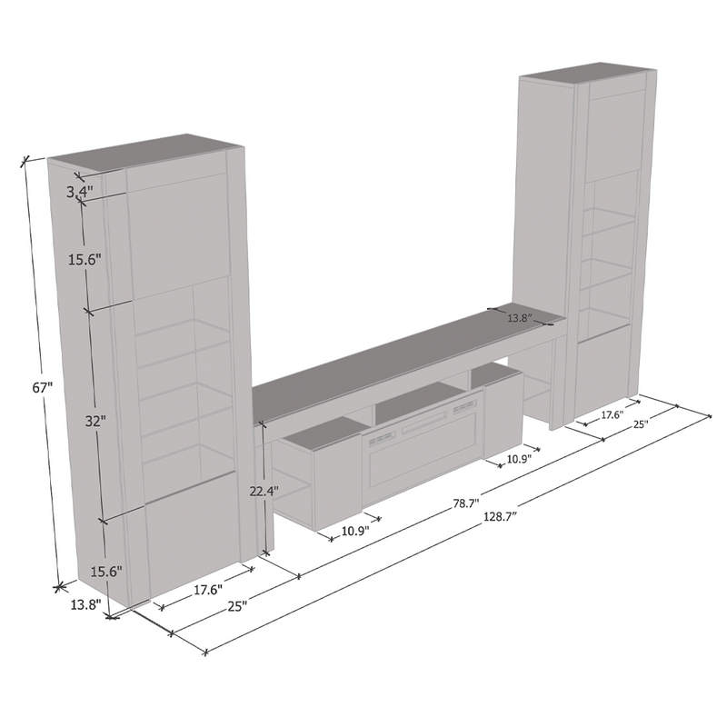 Soleo BL-EF BK-BK Entertainment Center dimensions diagram
