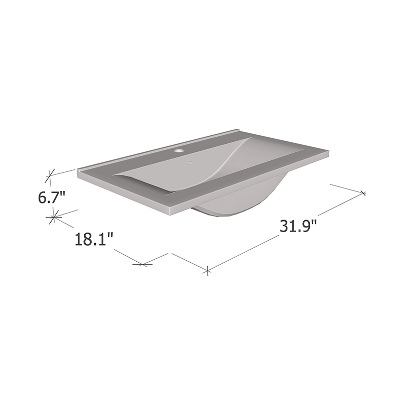 32 Inch Ceramic Drop In Sink dimensions diagram