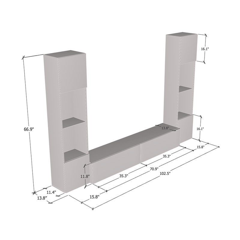 Berno Entertainment Center dimensions diagram
