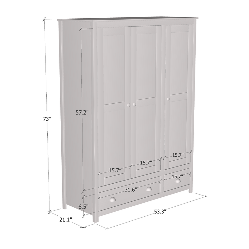 Topazio 3D2S Solid Wood Wardrobe dimensions diagram