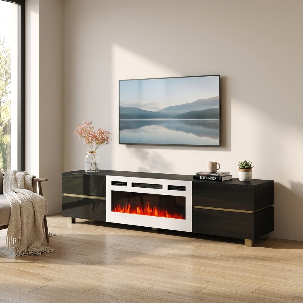 Bono 01 WH-EF Fireplace TV Stand