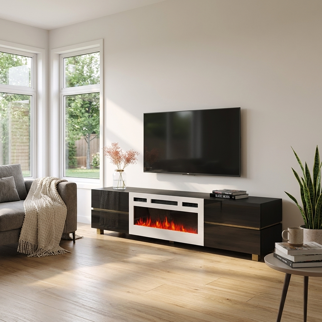 Bono 01 WH-EF Fireplace TV Stand