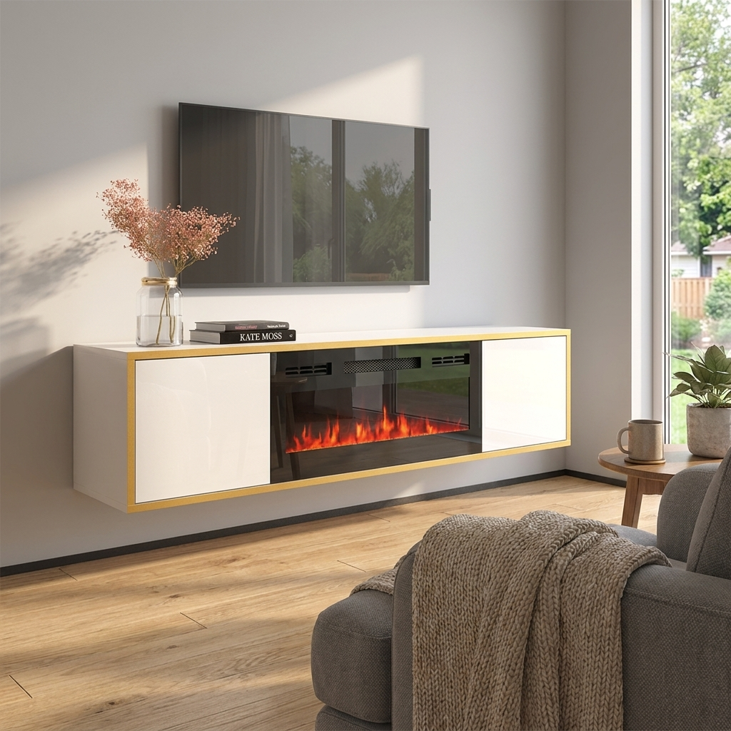 Goldie BL-EF Floating Fireplace TV Stand