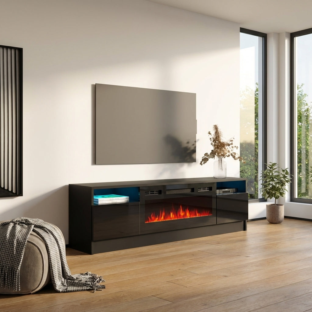 Duke 01 BL-EF Electric Fireplace 63" TV Stand - Meble Furniture