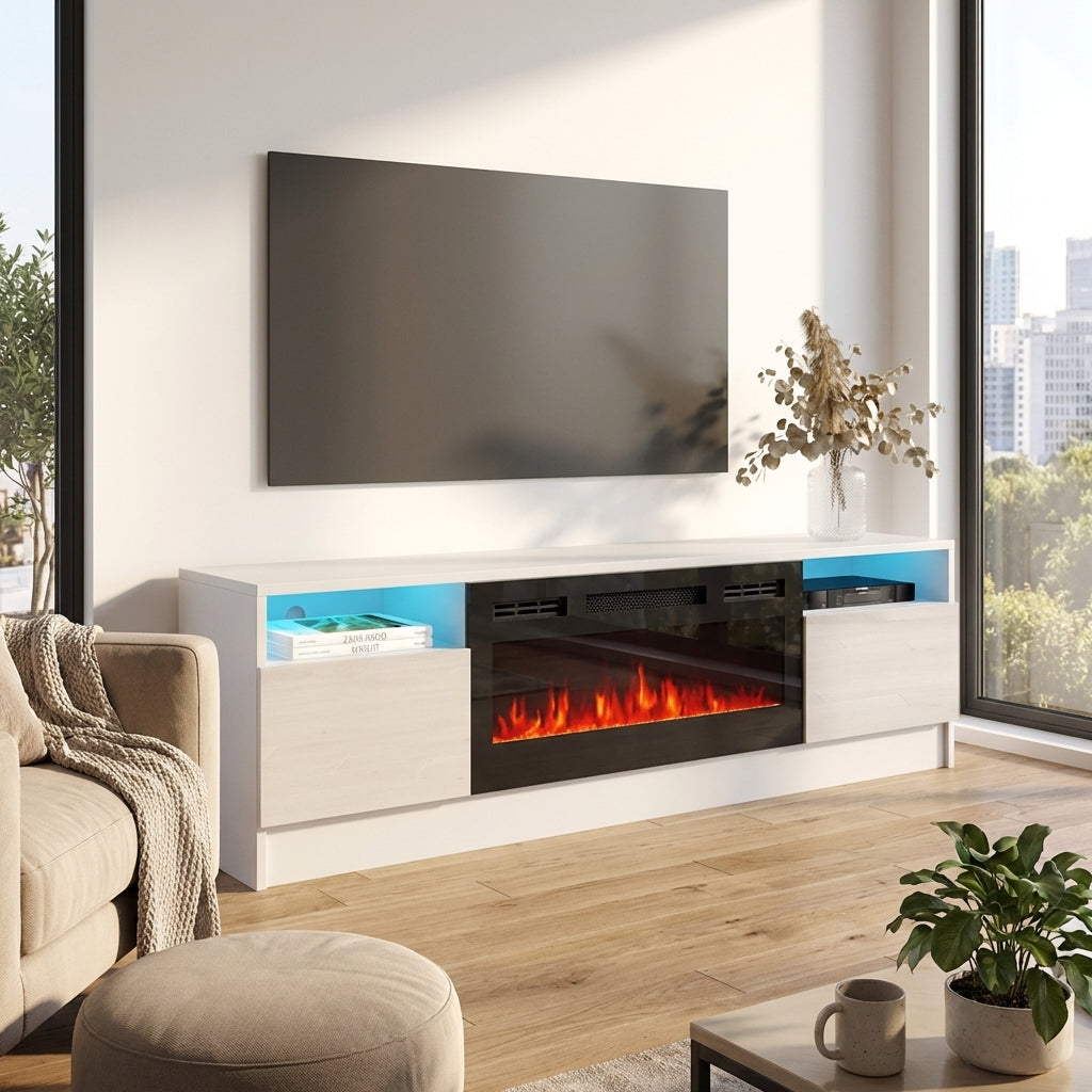 Duke 01 BL-EF Electric Fireplace 63" TV Stand - Meble Furniture