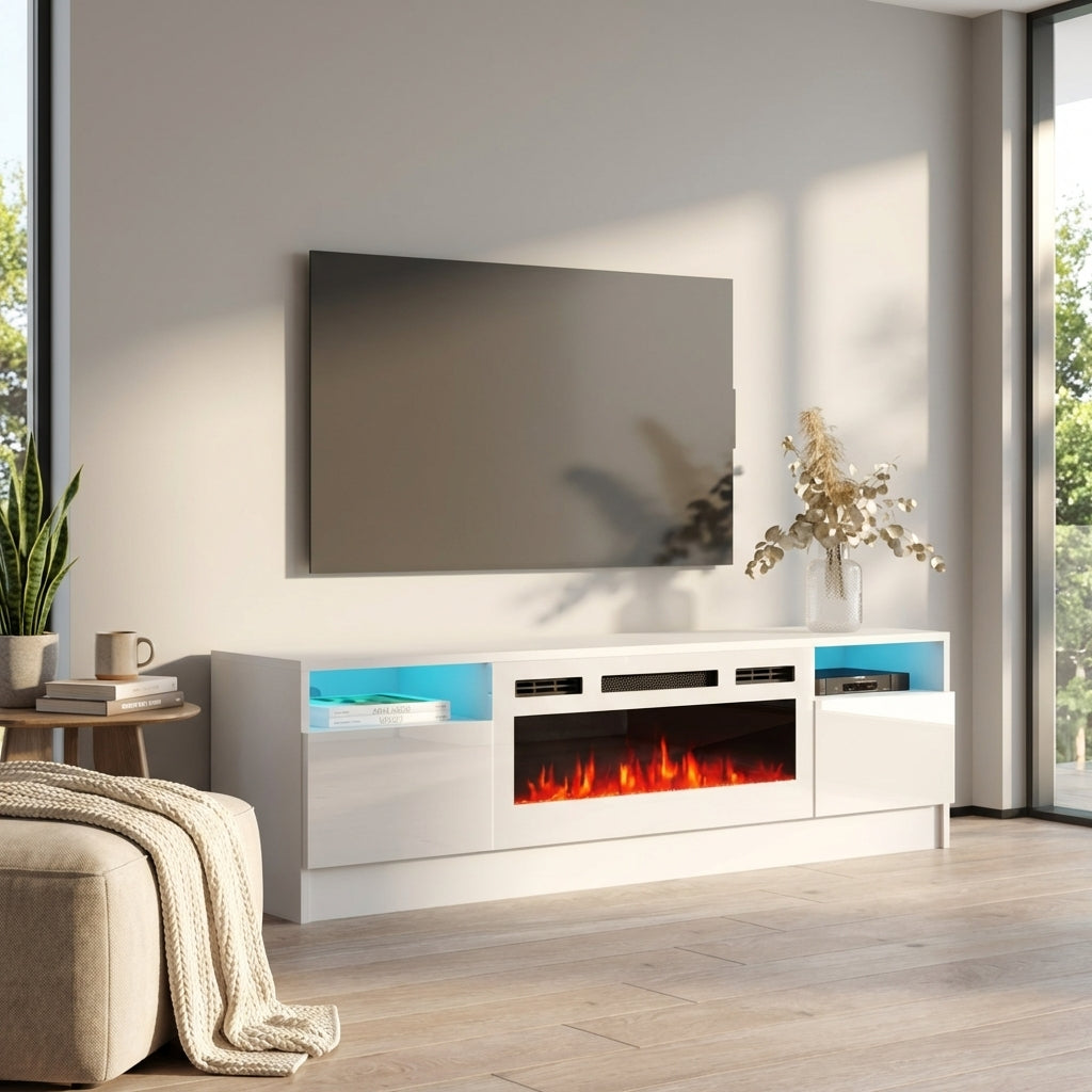 Duke 01 WH-EF Electric Fireplace 63" TV Stand - Meble Furniture