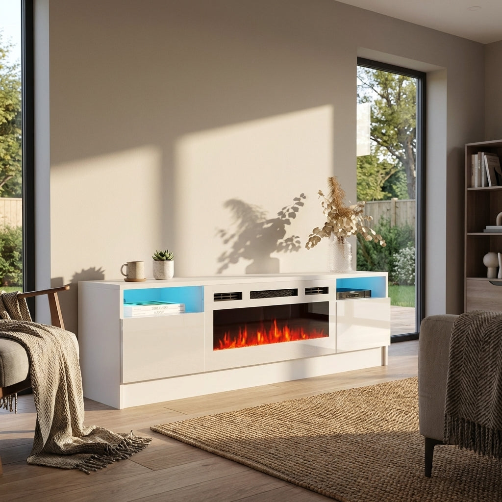 Duke 01 WH-EF Electric Fireplace 63" TV Stand - Meble Furniture