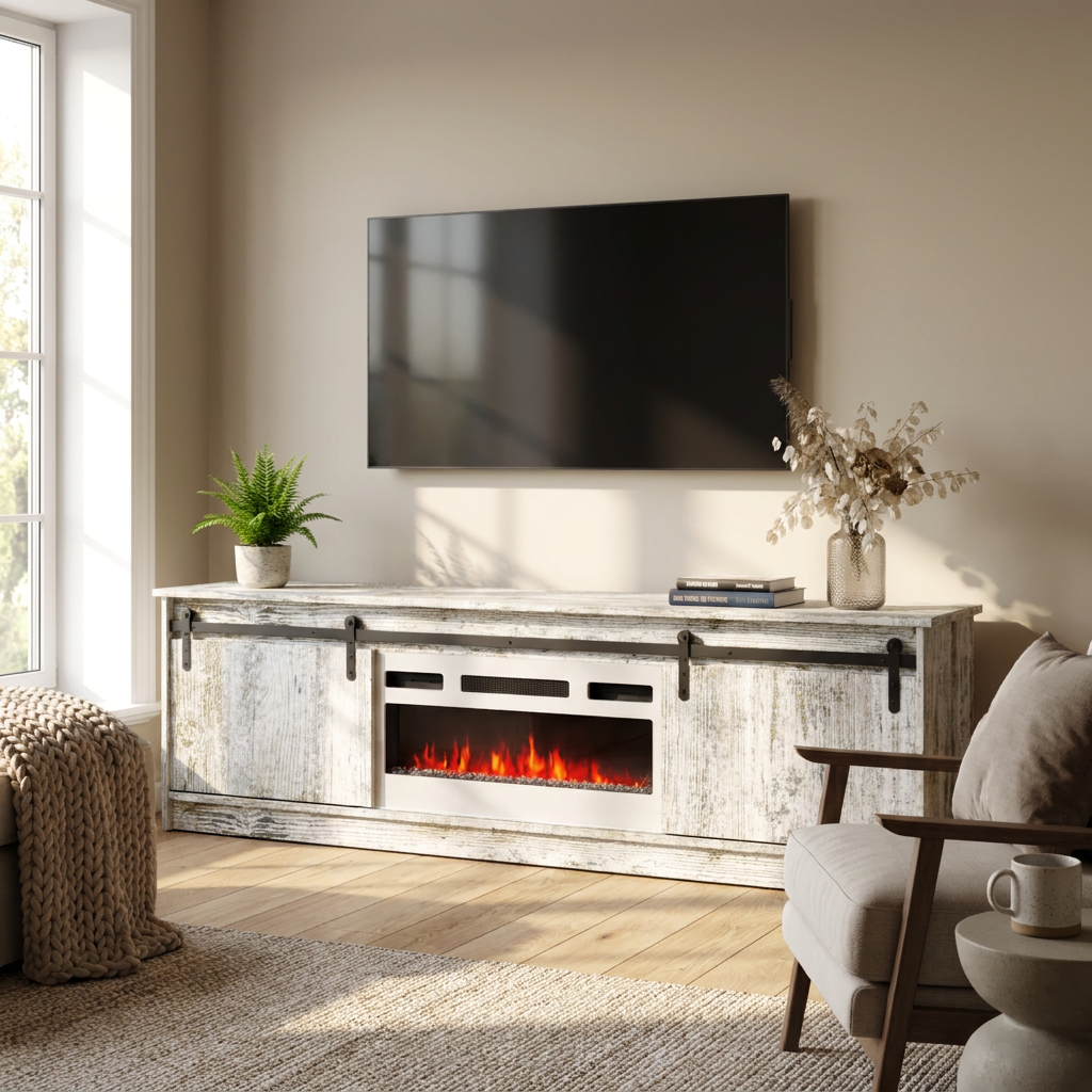Granero 04 WH-EF Fireplace TV Stand