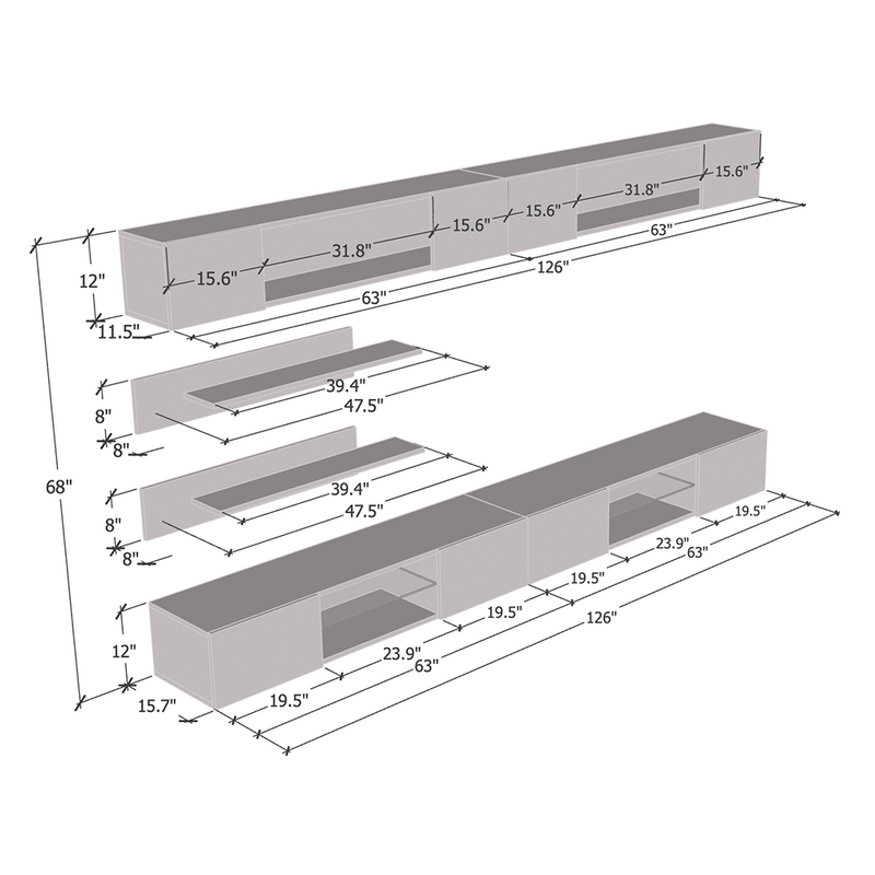 Fly I 33TV Floating Entertainment Center dimensions diagram
