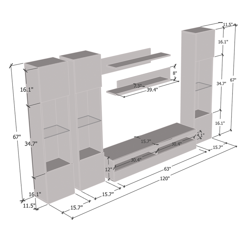Fly C 35TV Floating Entertainment Center dimensions diagram