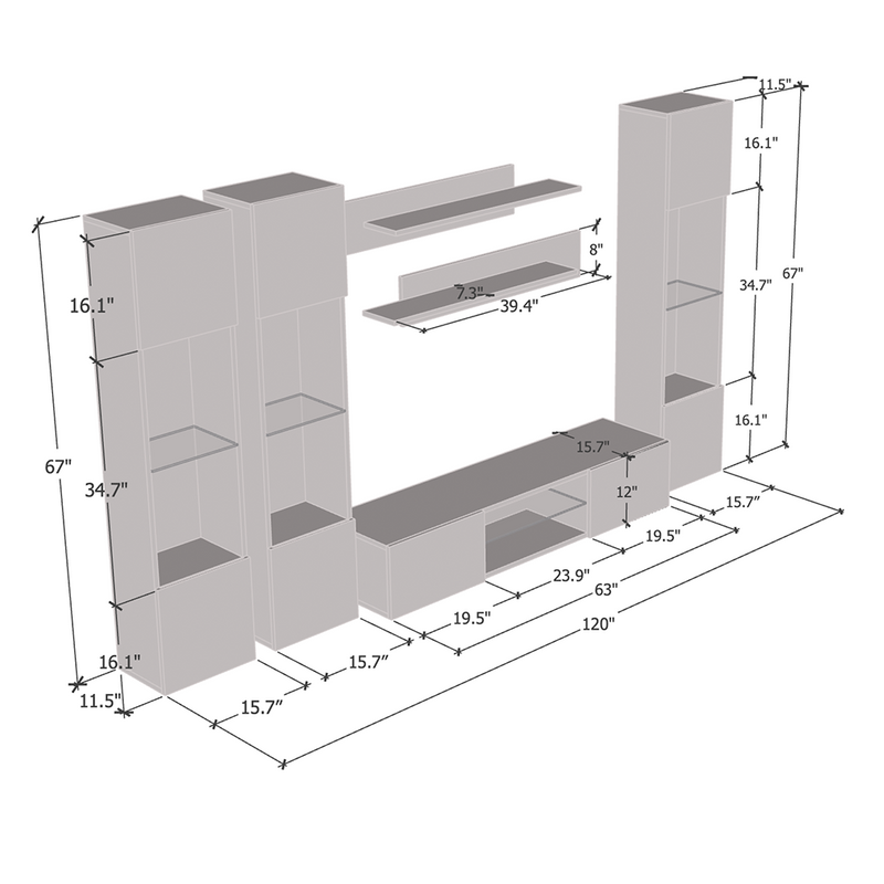Fly C 33TV Floating Entertainment Center dimensions diagram