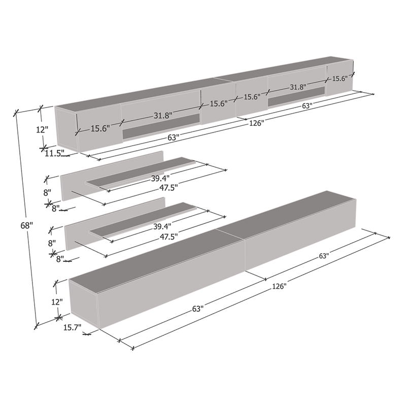 Fly I 30TV Floating Entertainment Center dimensions diagram
