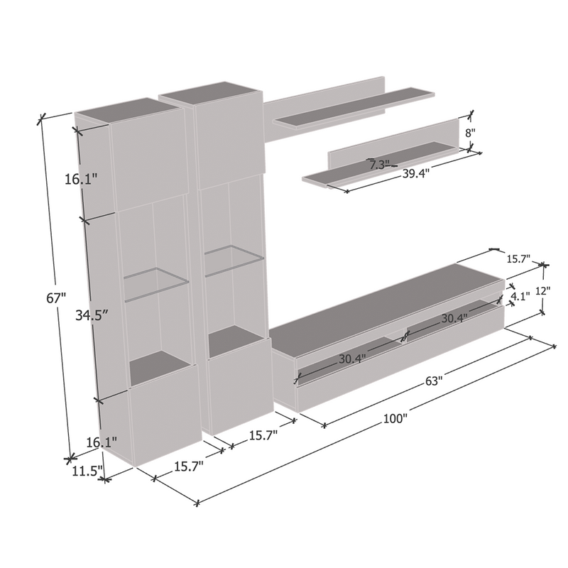 Fly A 35TV Floating Entertainment Center dimensions diagram