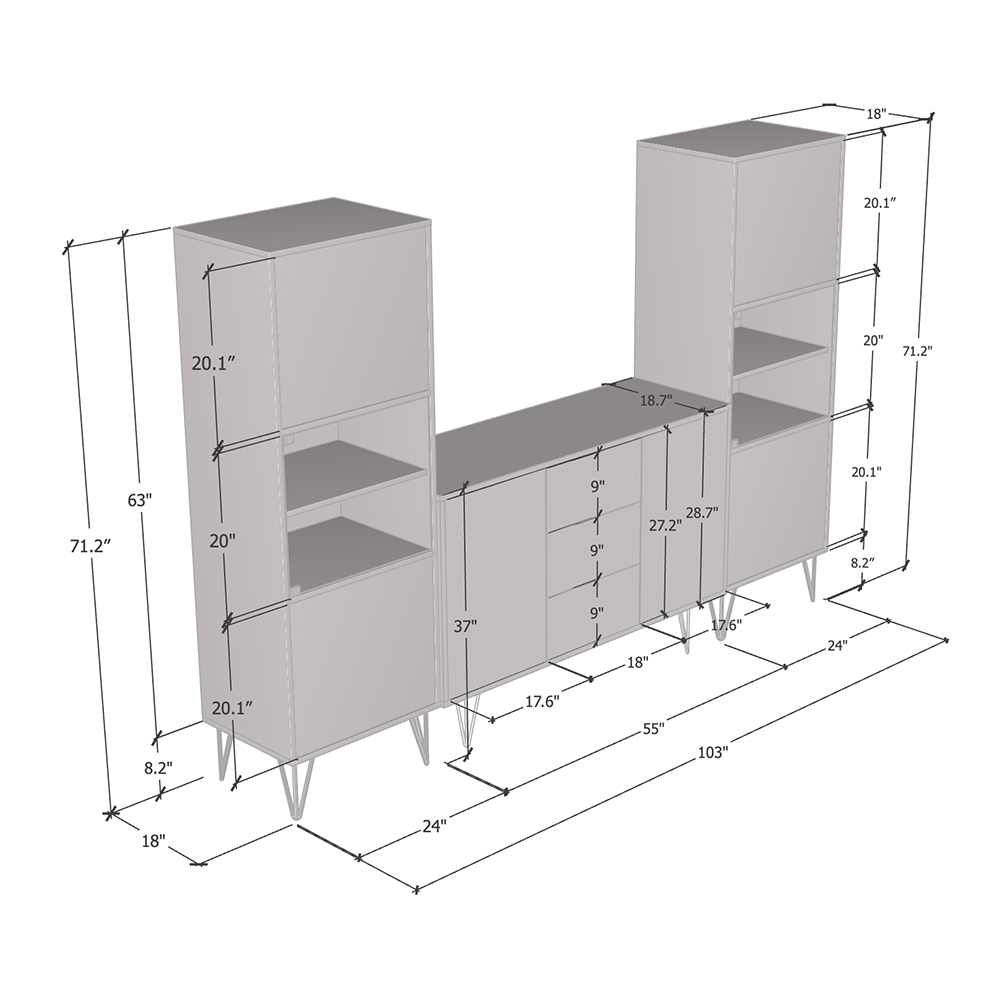 Peri SB-BK-BK Entertainment Center - Meble Furniture