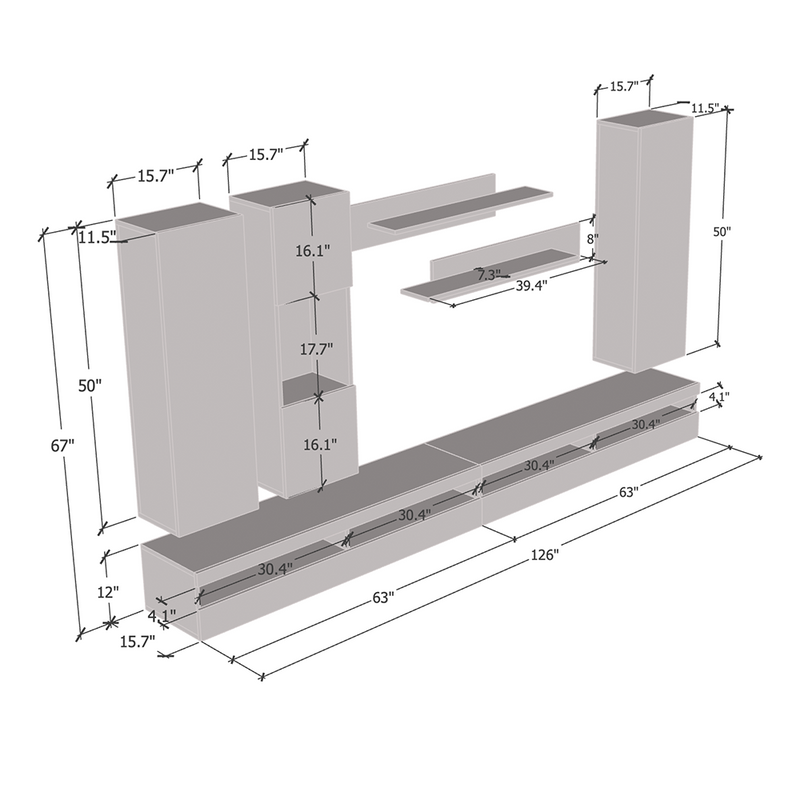 Fly E 35TV Floating Entertainment Center dimensions diagram