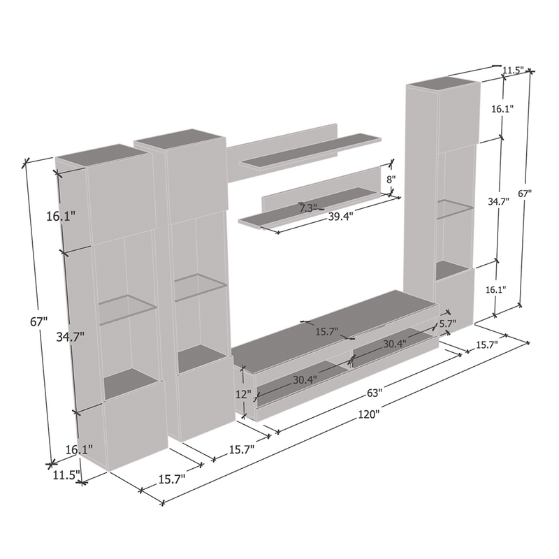Fly C 34TV Floating Entertainment Center dimensions diagram