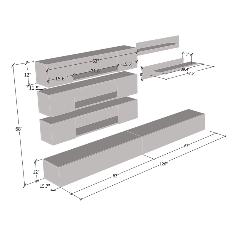 Fly J 30TV Floating Entertainment Center dimensions diagram
