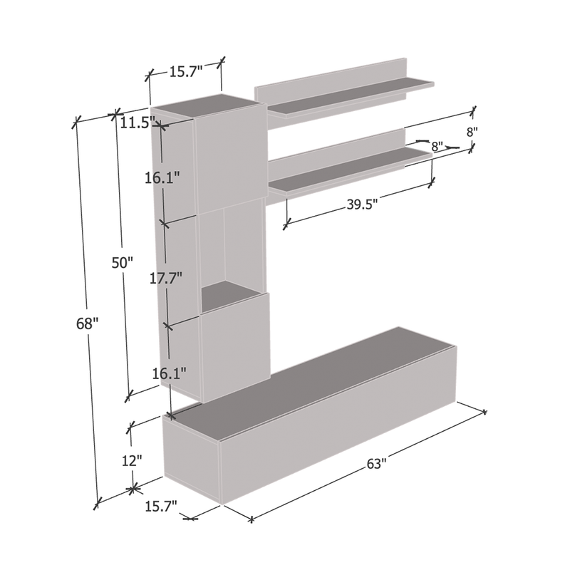 Fly H 30TV Floating Entertainment Center dimensions diagram