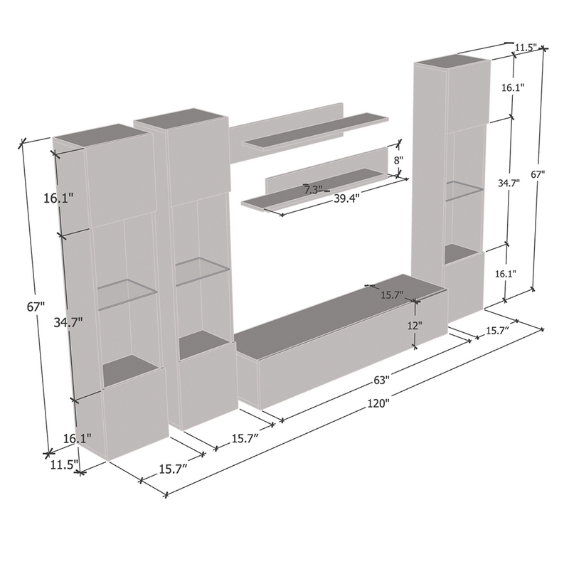 Fly C 30TV Floating Entertainment Center dimensions diagram