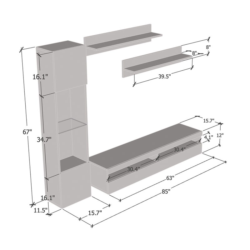 Fly G 35TV Floating Entertainment Center dimensions diagram