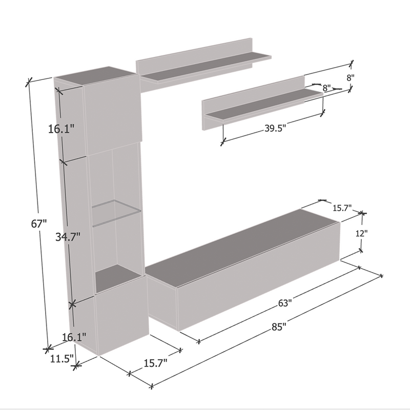 Fly G 30TV Floating Entertainment Center dimensions diagram