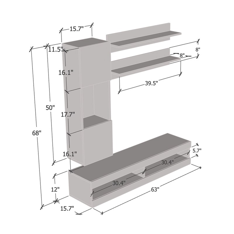 Fly H 34TV Floating Entertainment Center dimensions diagram