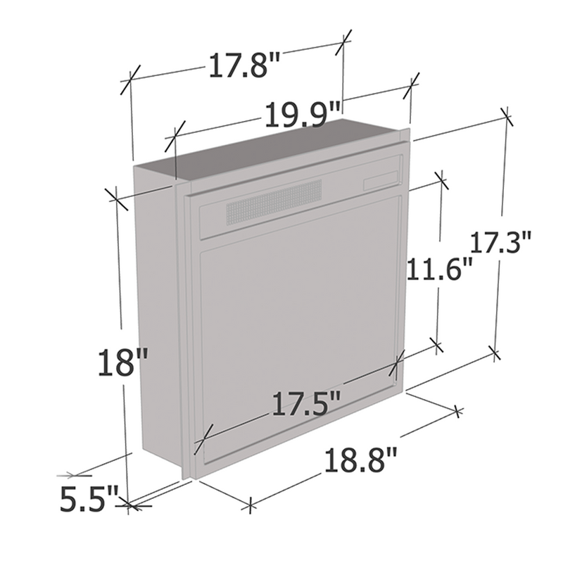 20" Electric Fireplace Heater dimensions diagram