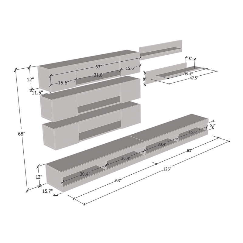 Fly J 34TV Floating Entertainment Center dimensions diagram