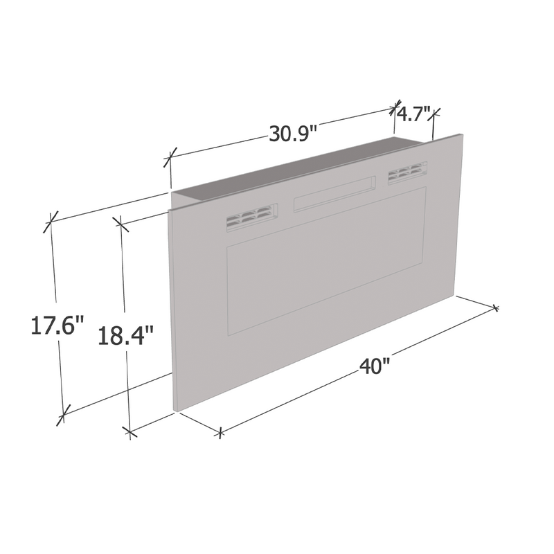 40" Electric Fireplace Heater dimensions diagram