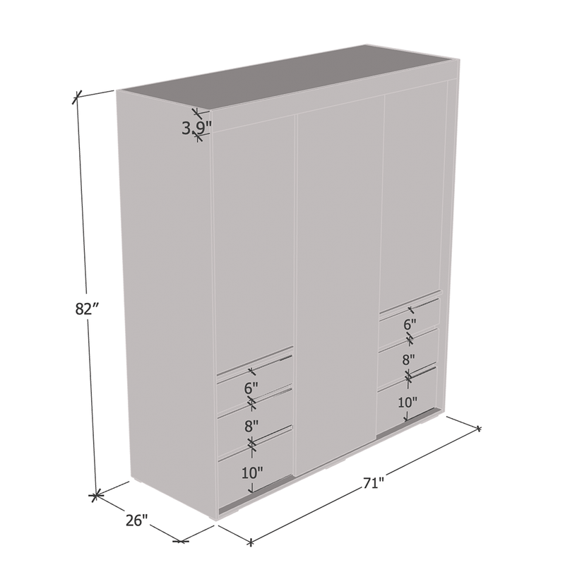 Monaco 3D Wardrobe with Mirror dimensions diagram