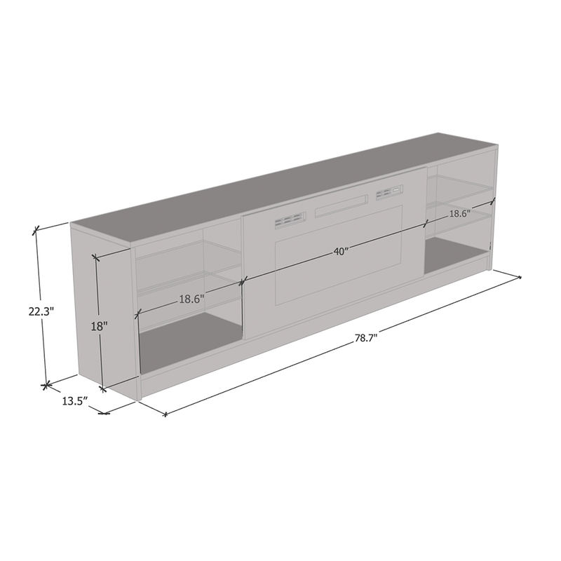 Boston WH01 Fireplace TV Stand dimensions diagram