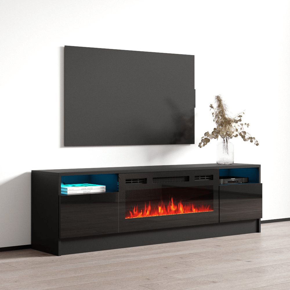 Duke 01 BL-EF Electric Fireplace 63" TV Stand - Meble Furniture