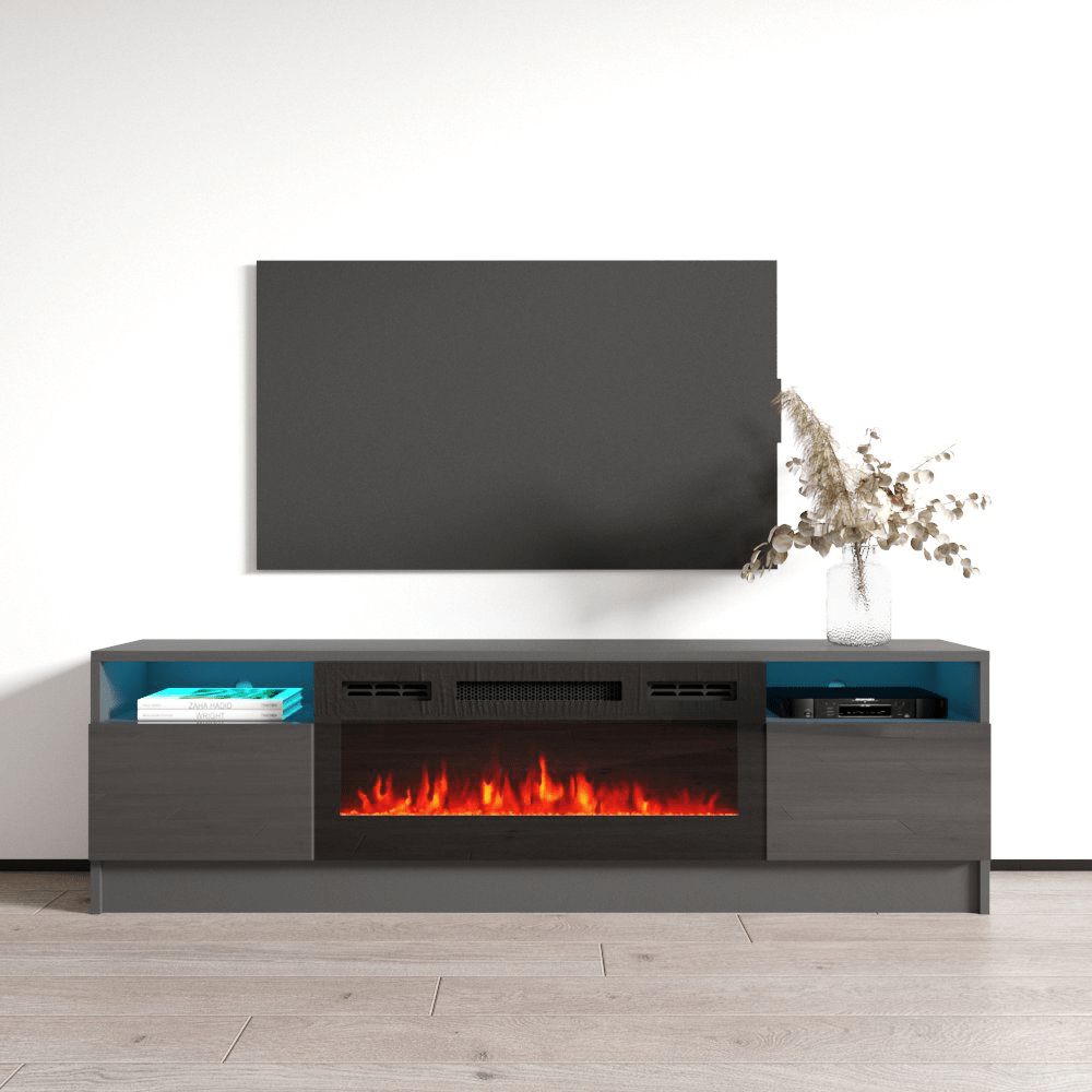 Duke 01 BL-EF Electric Fireplace 63" TV Stand - Meble Furniture