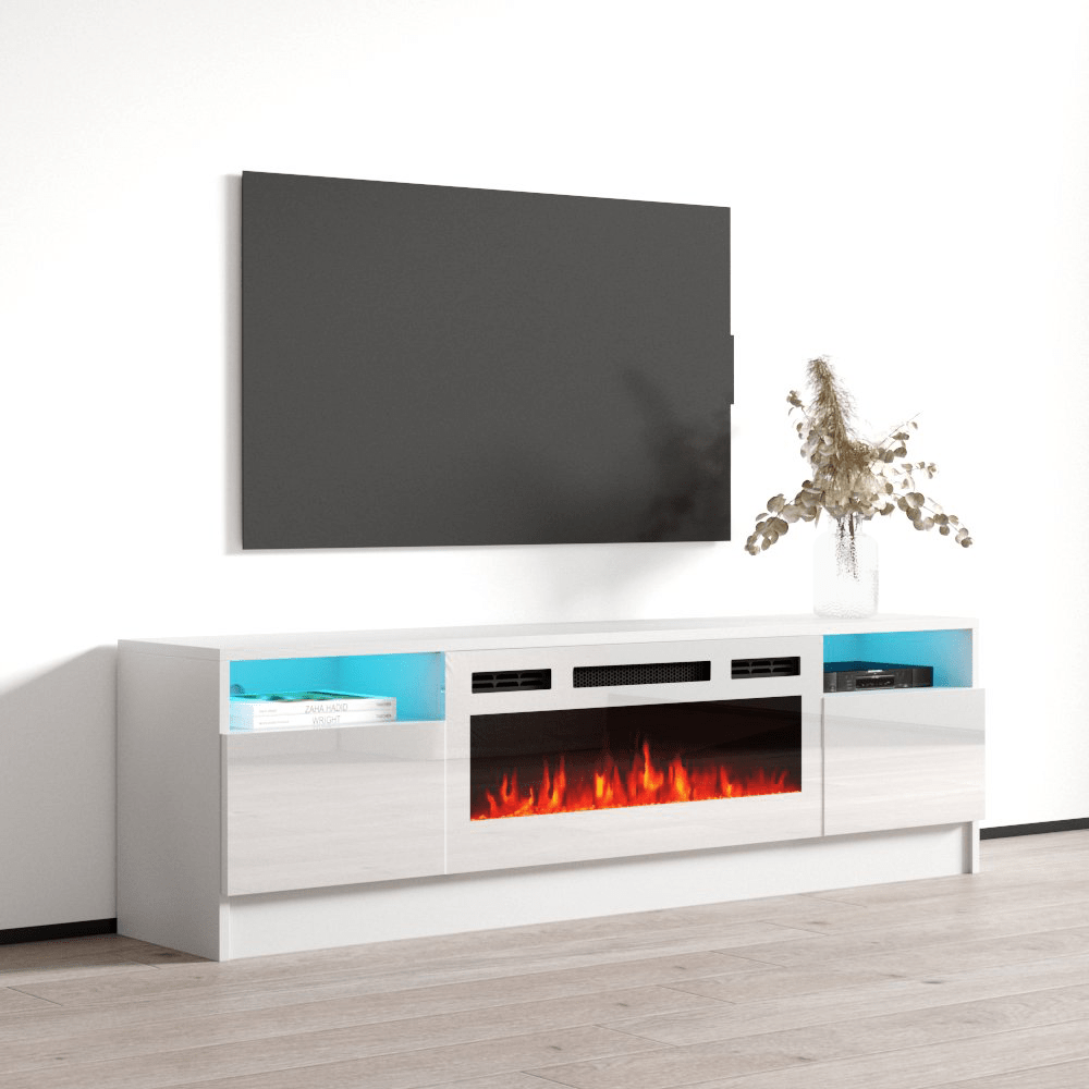 Duke 01 WH-EF Electric Fireplace 63" TV Stand - Meble Furniture