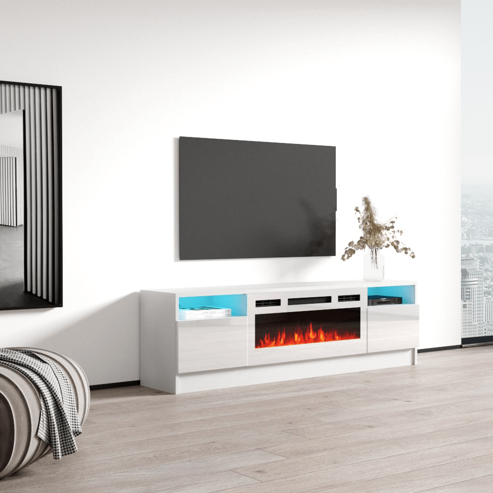 Duke 01 WH-EF Electric Fireplace 63" TV Stand - Meble Furniture