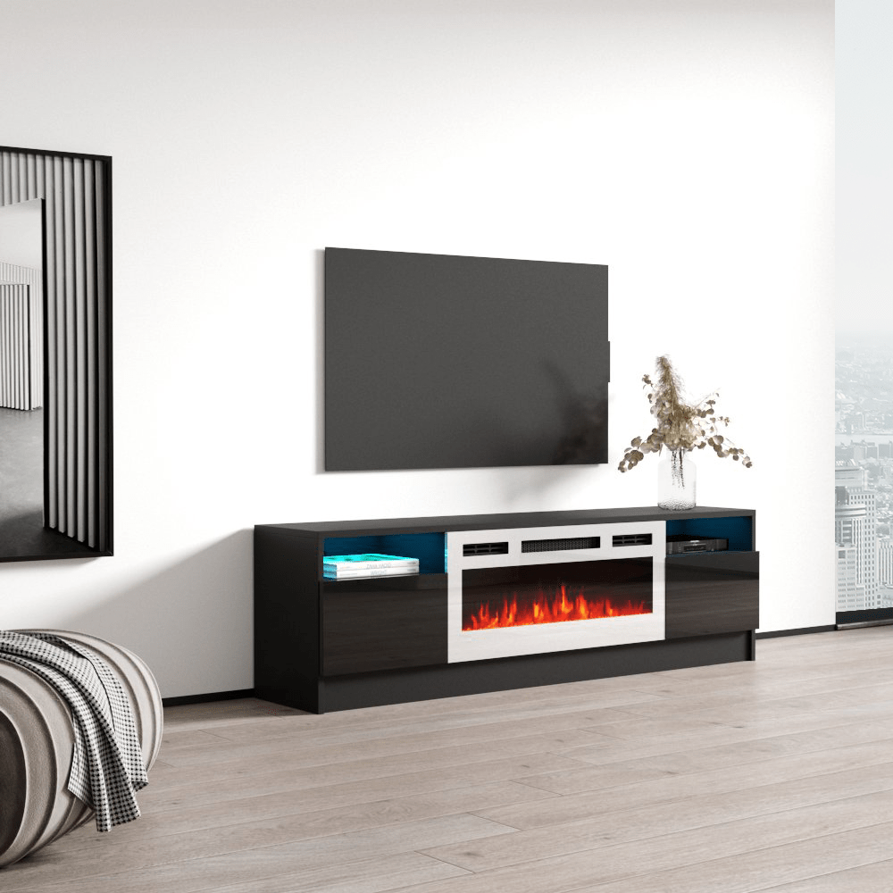 Duke 01 WH-EF Electric Fireplace 63" TV Stand - Meble Furniture