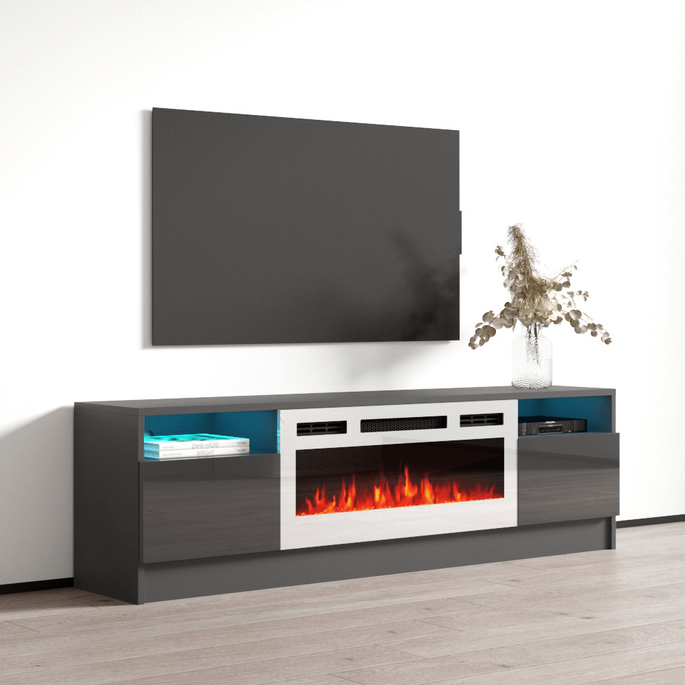 Duke 01 WH-EF Electric Fireplace 63" TV Stand - Meble Furniture