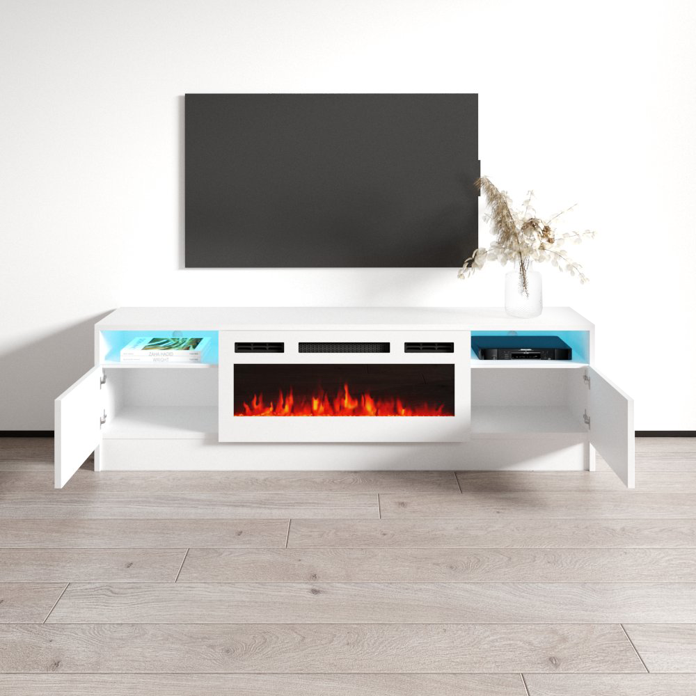 Duke 01 WH-EF Electric Fireplace 63" TV Stand - Meble Furniture