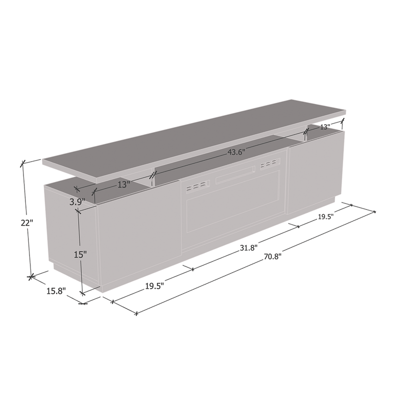 Eva-KBL Fireplace TV Stand dimensions diagram