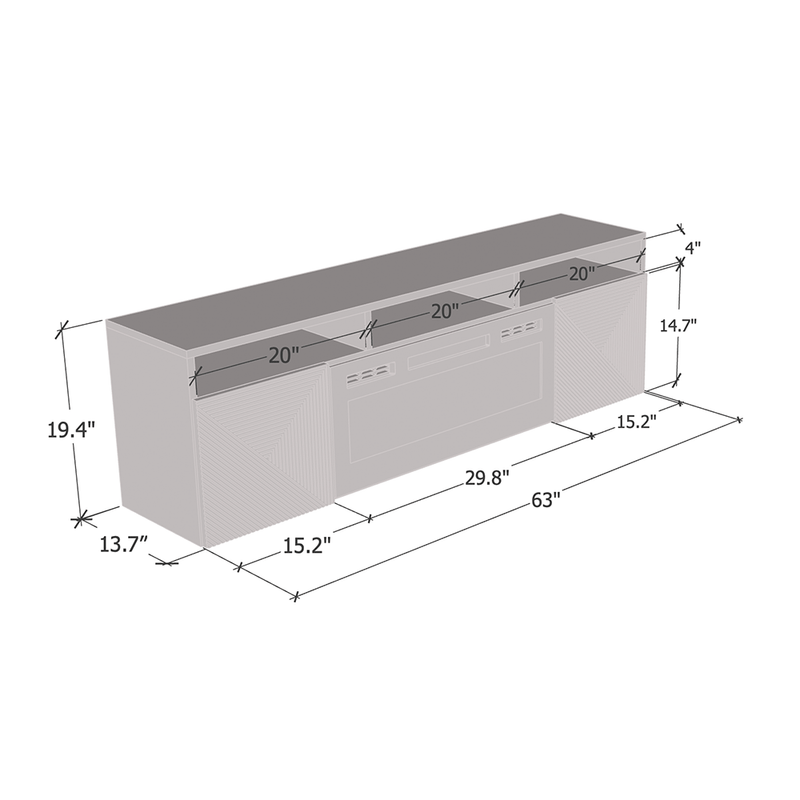 Giza WH-EF Floating Fireplace TV Stand dimensions diagram