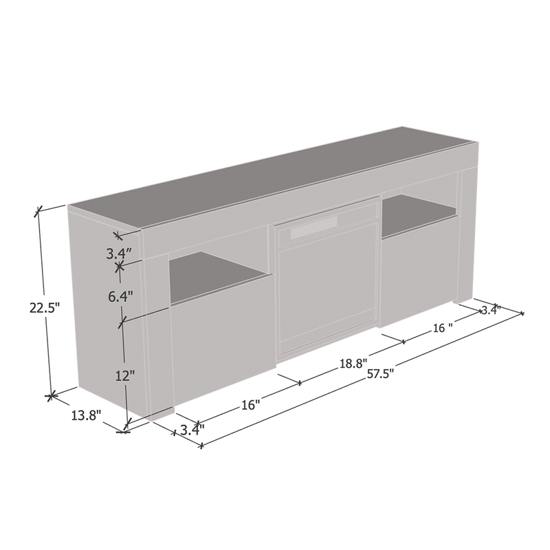 Milano 145EF Fireplace TV Stand dimensions diagram