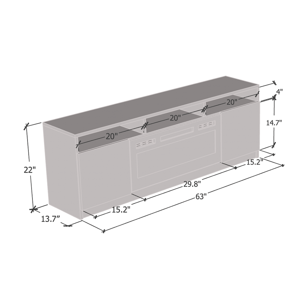 Reno WH05 Electric Fireplace 63" TV Stand - Meble Furniture