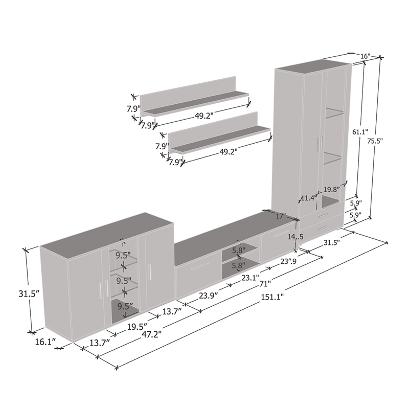 Soho 9 Entertainment Center dimensions diagram