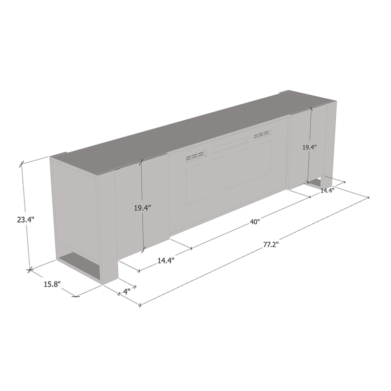 Woody BL-EF Fireplace TV Stand dimensions diagram